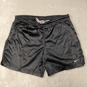 Vintage Nike Glanz Nylon Shiny Dazzle Soccer Shorts Black Swoosh Logo Mens 32